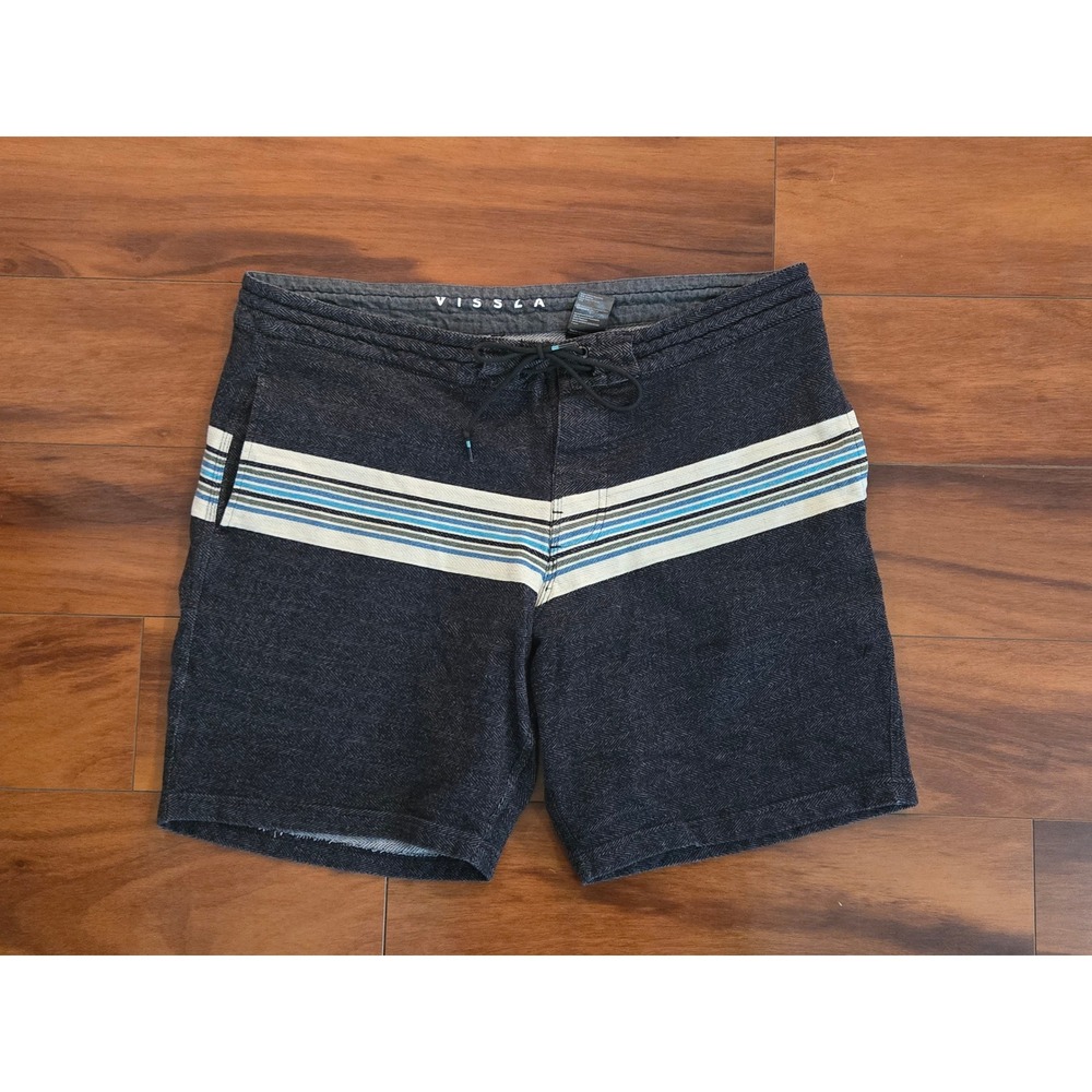 Vissla Mens XXL 38 Board Shorts Charcoal Herringbone Striped Cotton M204ICRE